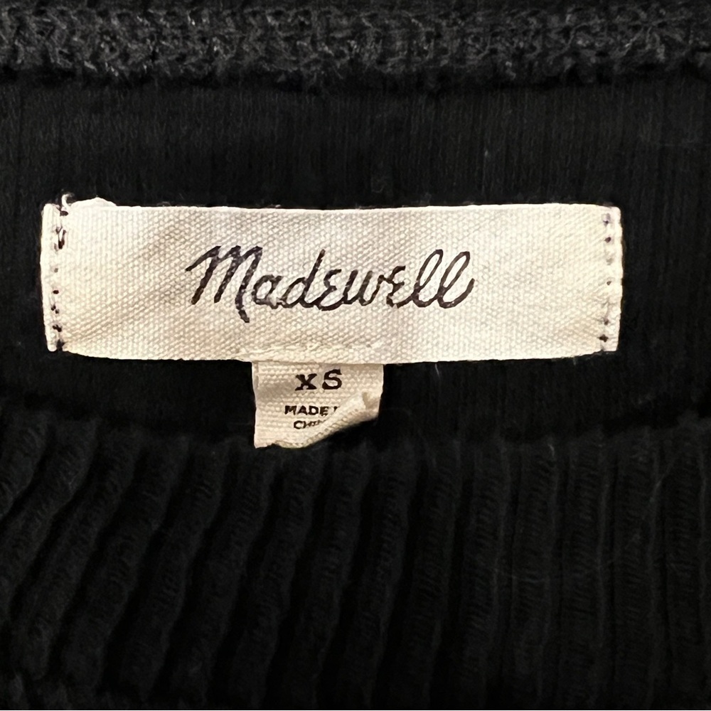 Madewell Black Long Sleeved Ribbed Asymmetrical Top, Size Extra Small - Picture 6 of 7